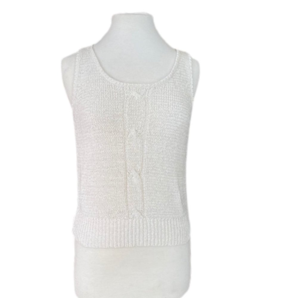 Vintage August Silk Cream Cable Knit Tank Top | Size Large
